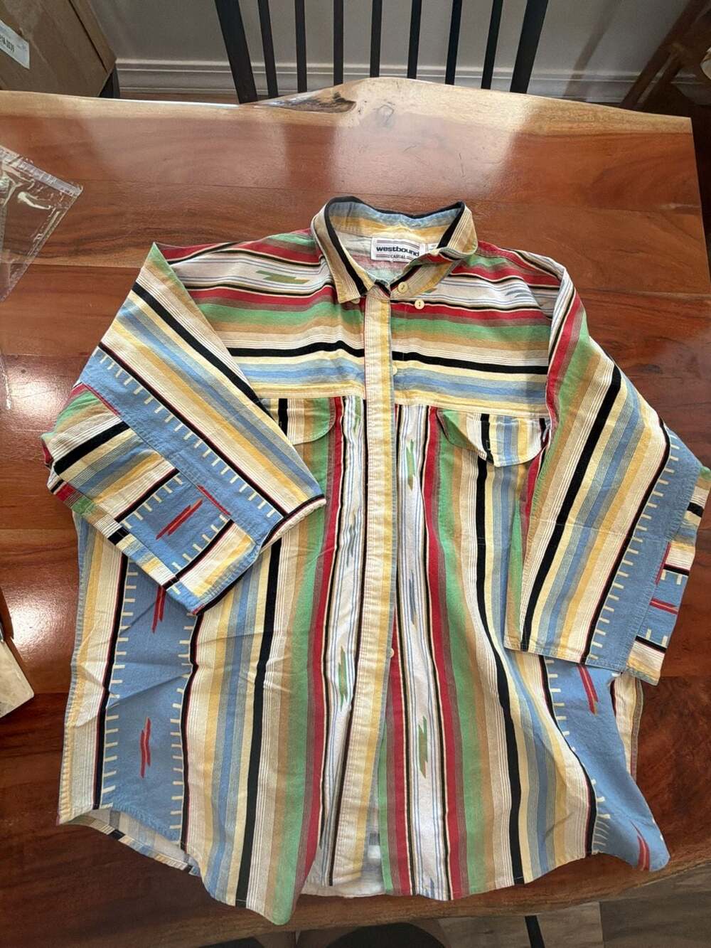 Westbound Casual Vintage Southwestern Aztec Striped Button-Up Shirt